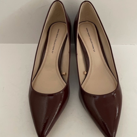 Zara Collection Burgundy Gloss Heels Size 37 - Picture 2 of 6